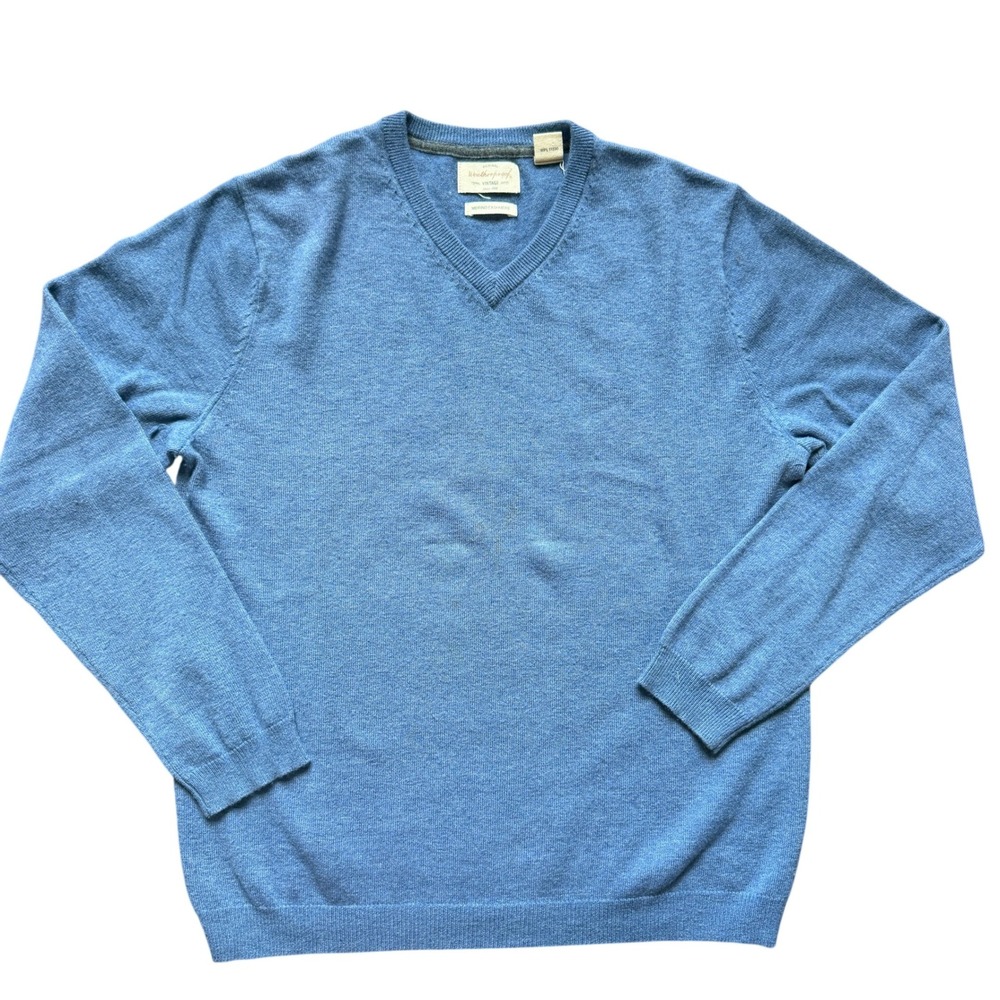 Weatherproof Vintage V-Neck Sweater Mens M Blue Merino Cashmere Preppy READ